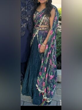 Floral Blue and Pink Sari